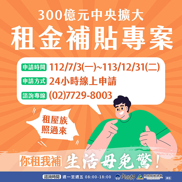 300億元中央擴大租金補貼專案。圖／內政部